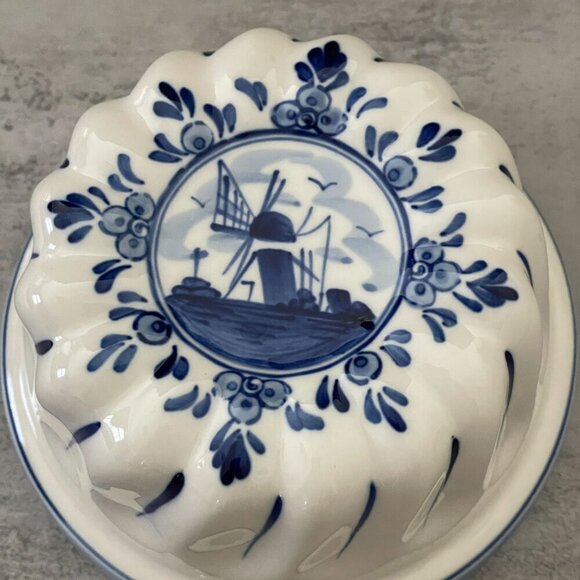 Vintage Delft DAIC Hand-Painted Blue Windmill Hanging Cake Jelly Mold Ceramic - Picture 2 of 7
